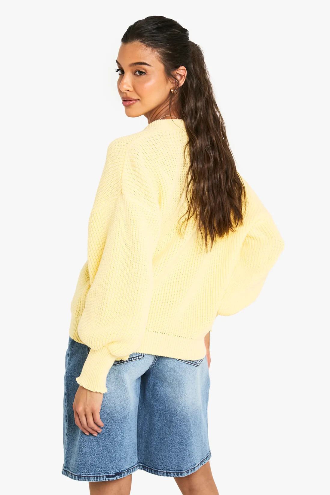 Balloon Sleeve Button Through Rib Cardigan | Boohoo.com (UK & IE)