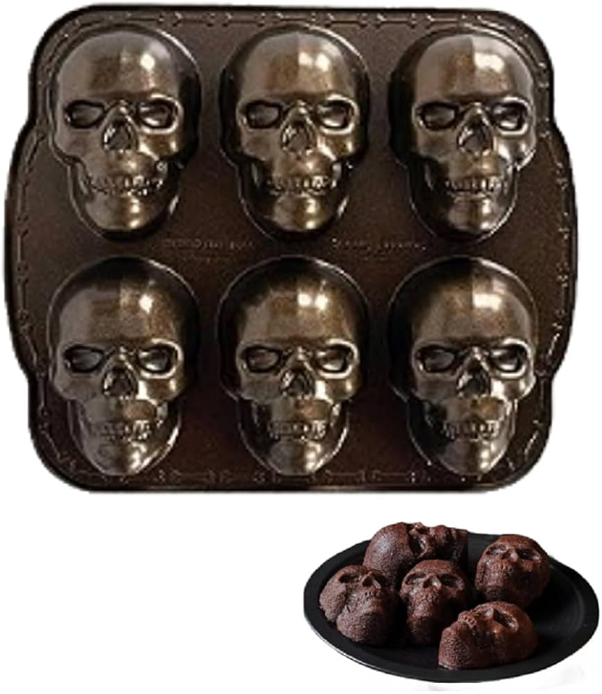 3D Skull Halloween Bakeware, 6 Grids Haunted Skull Cakelet Pan, Skull Chocolate Mold Skull Mold H... | Amazon (US)