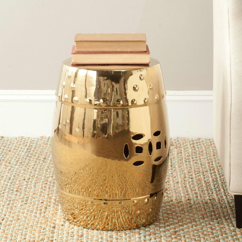 Safavieh Modern Ming Gold Ceramic Garden Stool | The Home Depot