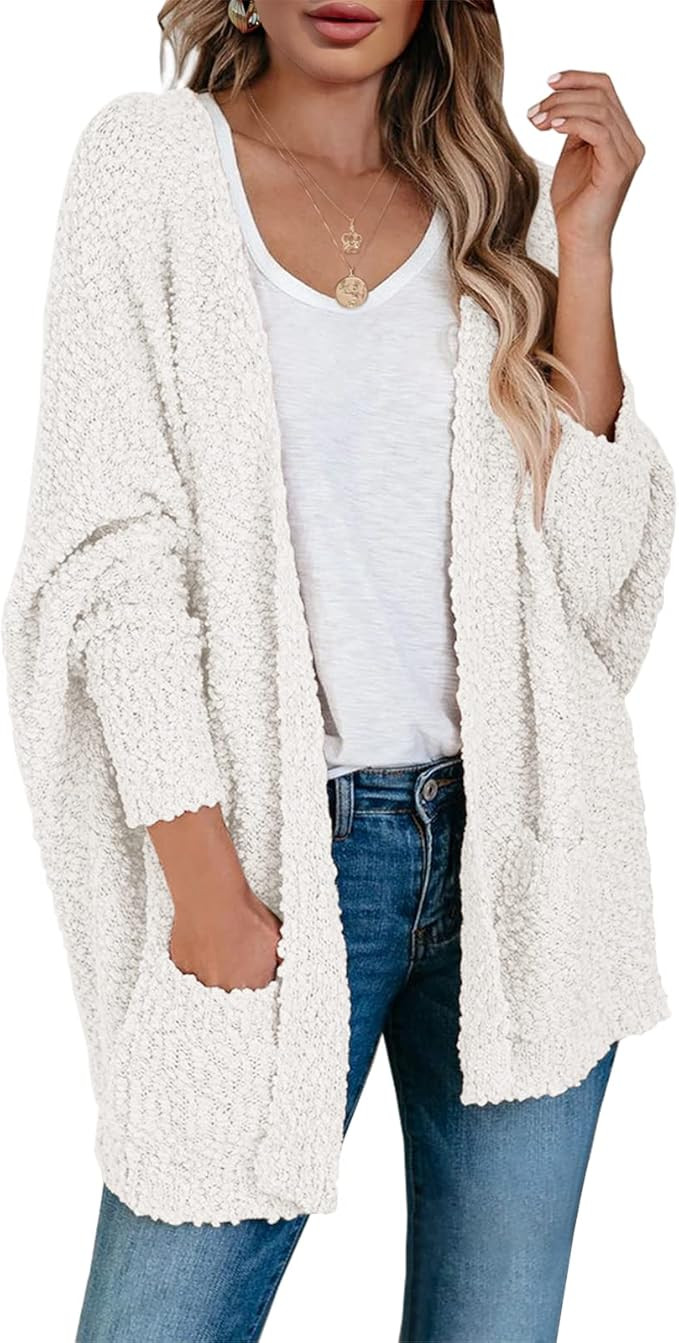 Saodimallsu Women's Chunky Popcorn Cardigan Oversized Open Front Boyfriend Batwing Long Sleeve Fu... | Amazon (US)