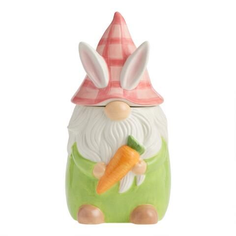 Ceramic Bunny Gnome Cookie Jar | World Market