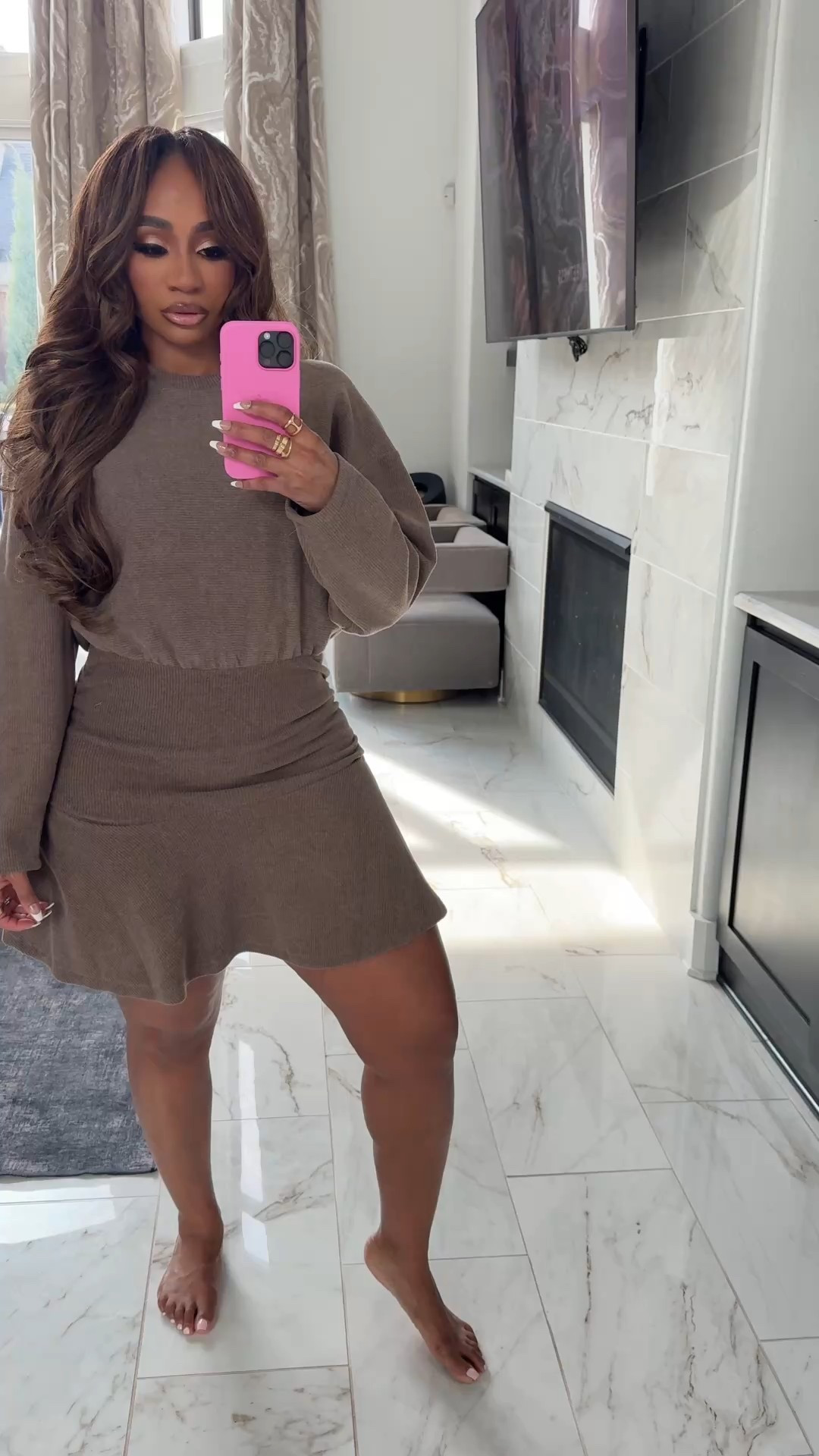 Tan sweater mini skirt dress find! Pair with knee high boots! 

#LTKFindsUnder100 #LTKStyleTip #LTKWorkwear