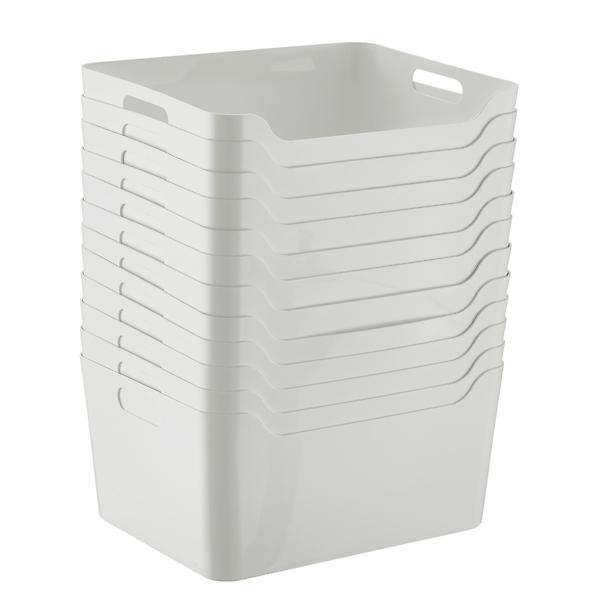 Medium Plastic Storage Bin w/ Handles White | The Container Store