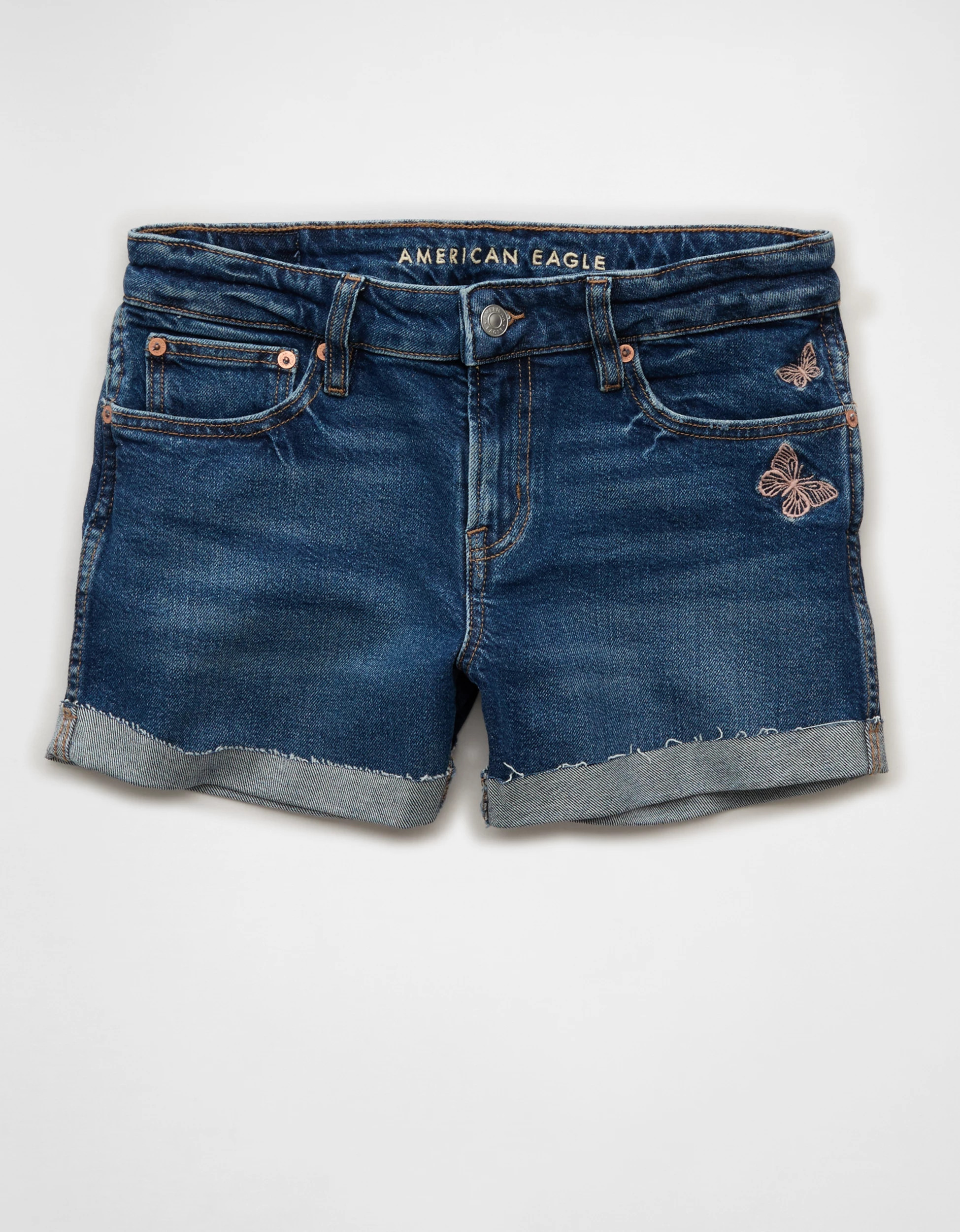 AE Stretch Low-Rise Perfect Denim Midi Short | American Eagle Outfitters (US & CA)