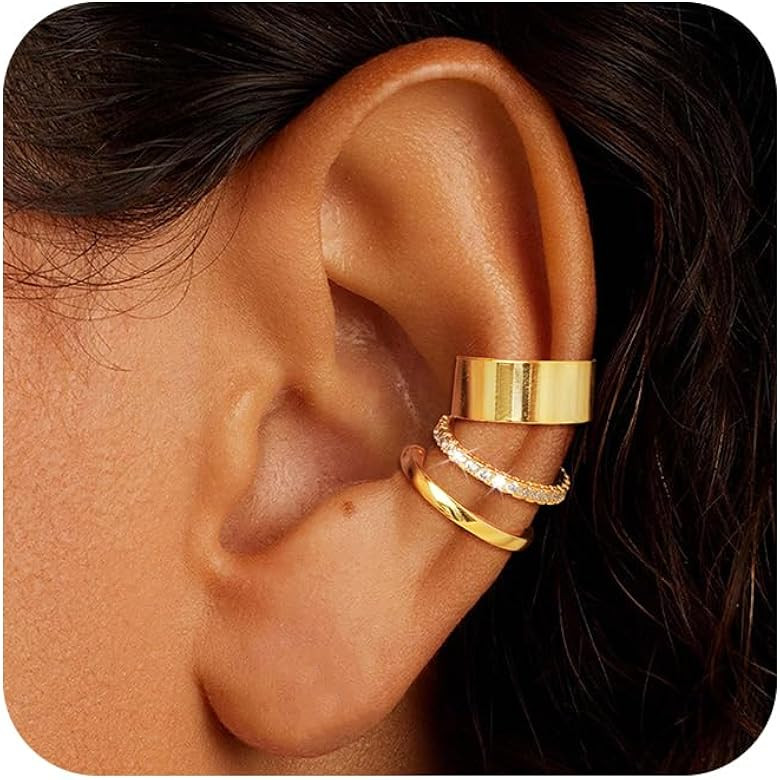 Gold Ear Cuffs Earrings for Women Non Piercing - Clip on Cartilage Earrings Dainty 14K Gold Sterl... | Amazon (US)
