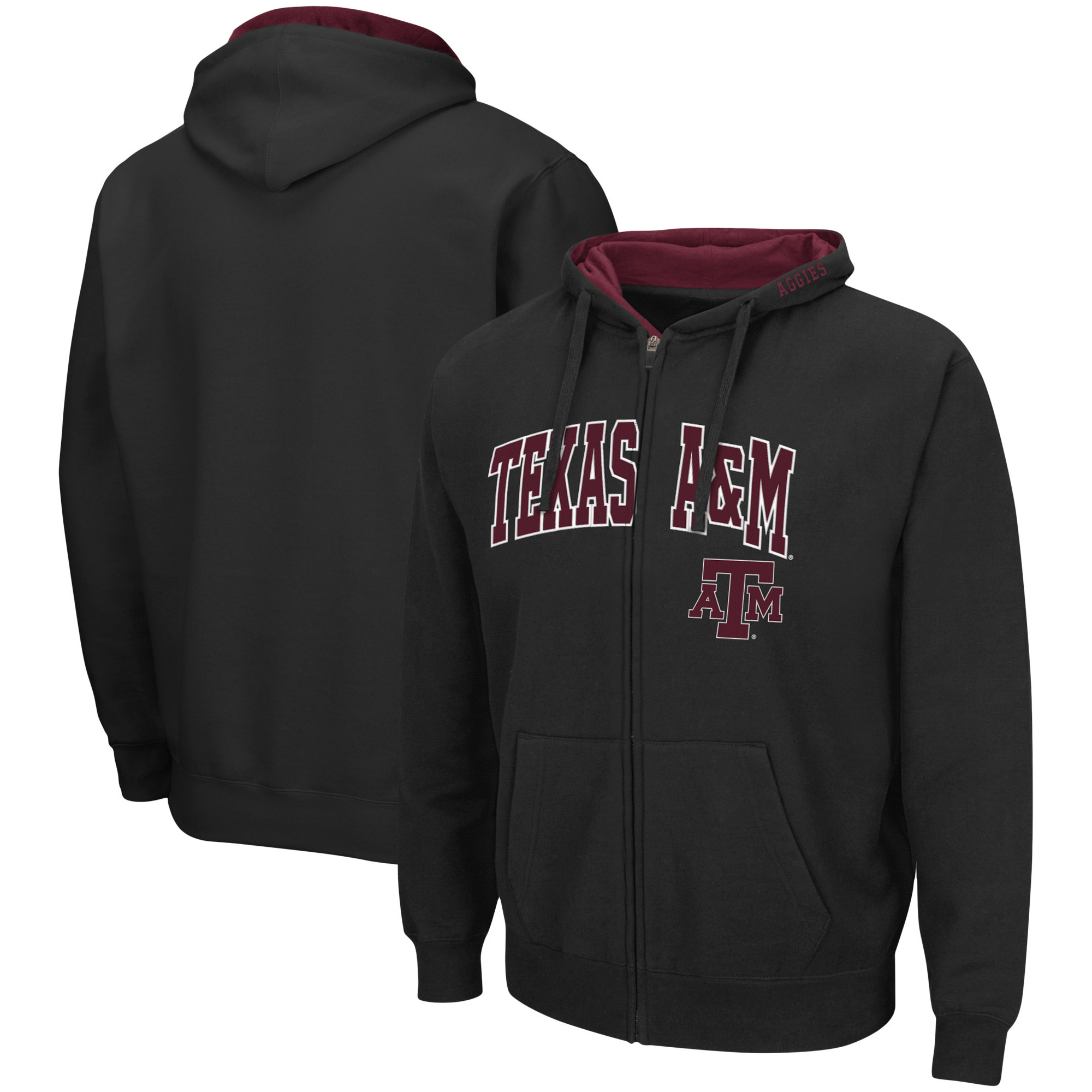 Men's Colosseum Black Texas A&M Aggies Arch & Logo 3.0 Full-Zip Hoodie | Fanatics