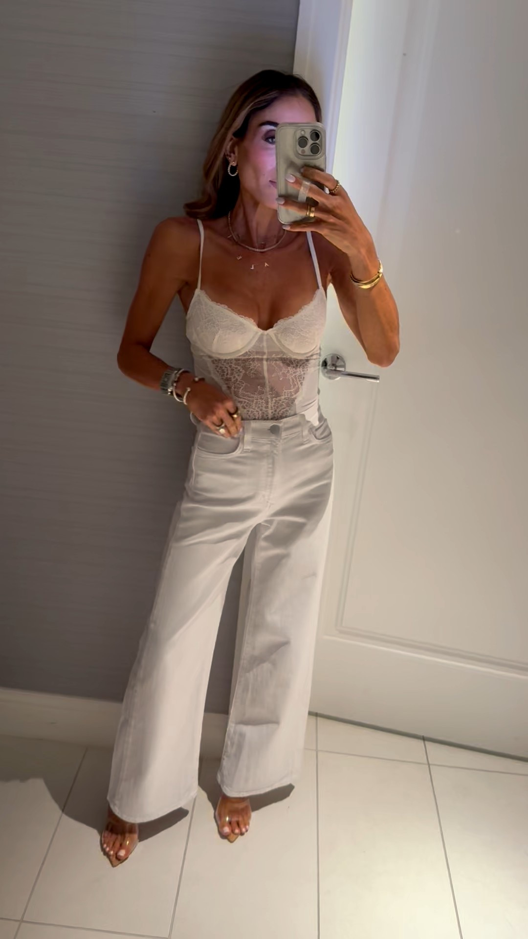 Petite friendly white jeans on sale for $52!! Wearing 23 white lace bodysuit 
Backstreet Boys concert outfit idea 

#LTKPetite #LTKFindsUnder50 #LTKFindsUnder100