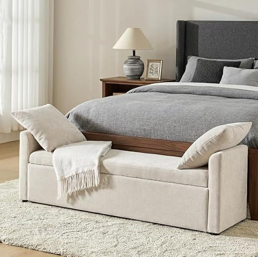 HULALA HOME 59" Storage Bench with 2 Throw Pillows, Modern Long Bedroom Bench for End of Bed, Com... | Amazon (US)