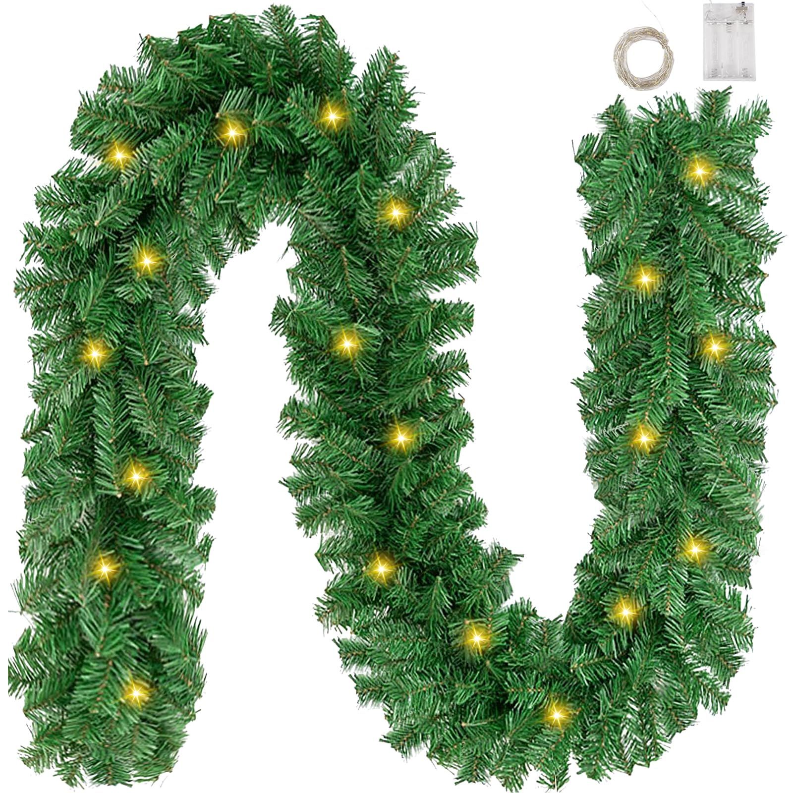 8.8Ft Christmas Garland with 9.5FT LED String Lights Artificial Pine Garland Christmas Wreath Man... | Amazon (US)