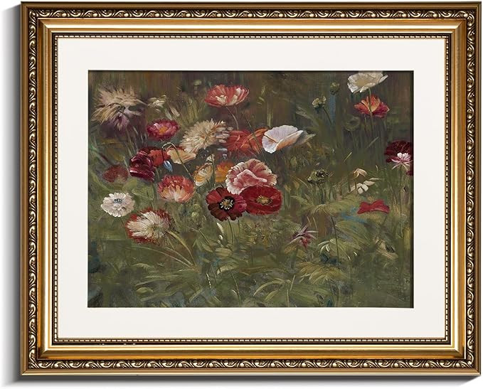 InSimSea Gold Picture Framed Wall Art, Living Room Bedroom Bathroom Vintage Flowers Poppies Pictu... | Amazon (US)