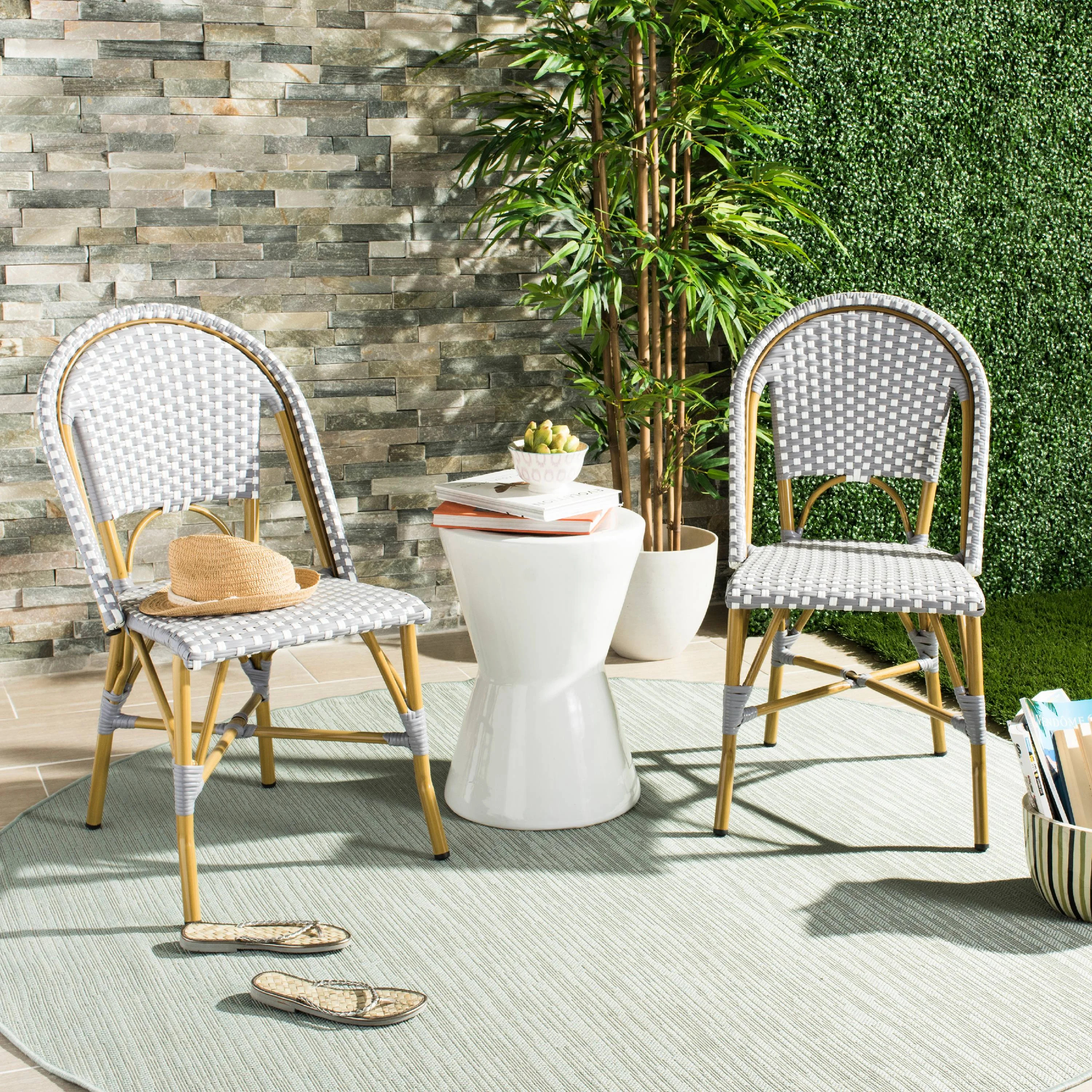 Safavieh Salcha Outdoor French Bistro Side Chair, Set of 2-Grey/White | Walmart (US)