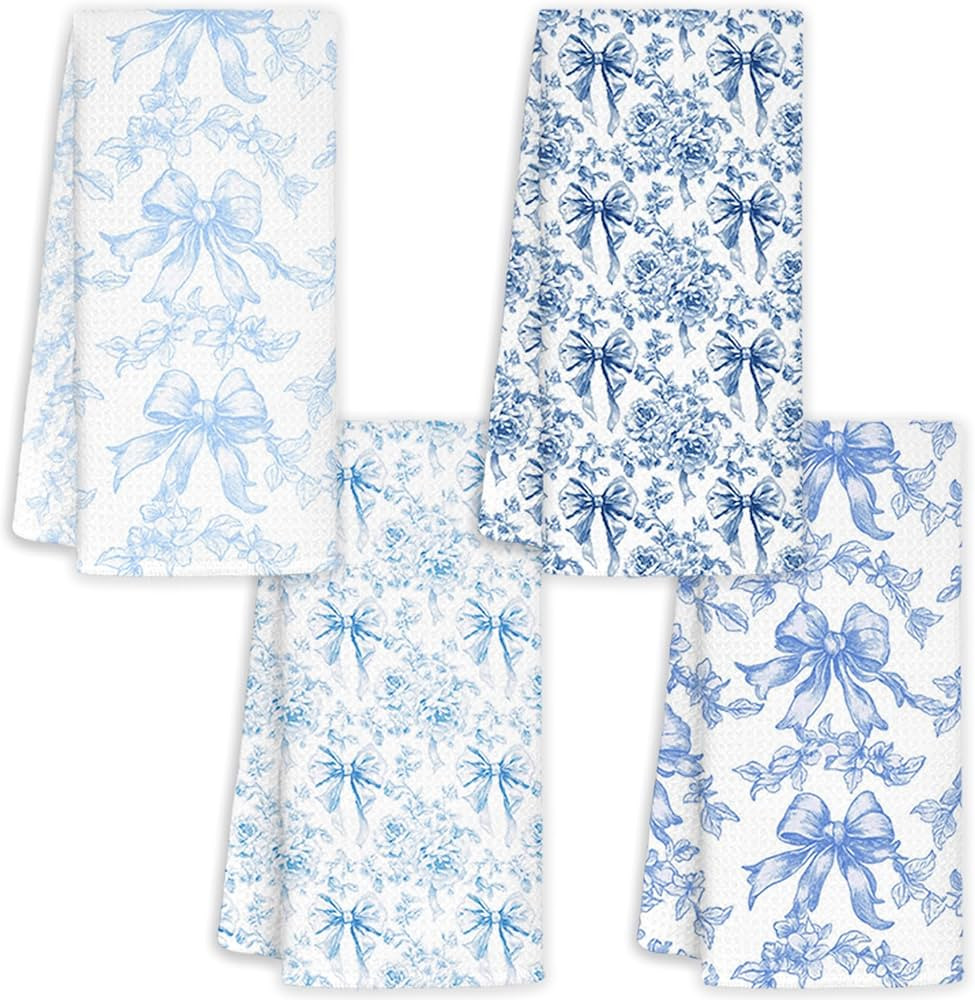 Coquette Chinoiserie Bow Floral Kitchen Towels Set of 4, Retro Grandmillennial Hand Towels for Ba... | Amazon (US)