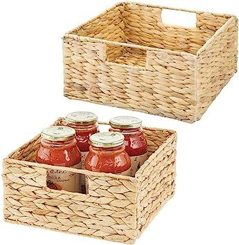 mDesign Woven Hyacinth Farmhouse Kitchen Storage Organizer Basket Bin with Handles for Kitchen Ca... | Amazon (UK)