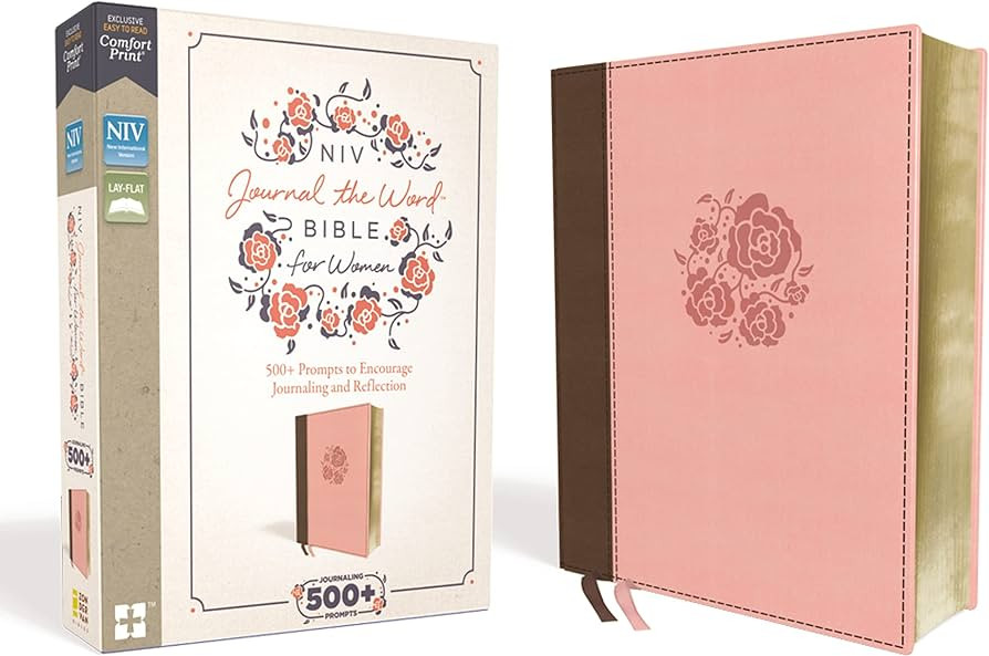 NIV, Journal the Word Bible for Women, Leathersoft, Brown/Pink, Red Letter, Comfort Print: 500+ P... | Amazon (US)