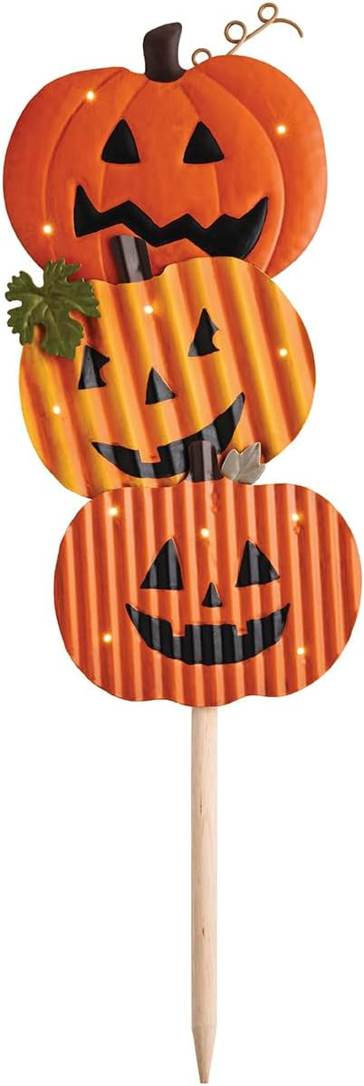 Mud Pie Halloween Tin Pumpkins Light Up Yard Stake | Amazon (US)