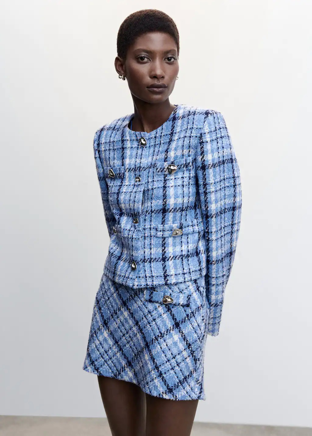 Check tweed miniskirt | Blue Skirt Skirts | Skirt Outfit | Skirt And Sweater  | MANGO (US)