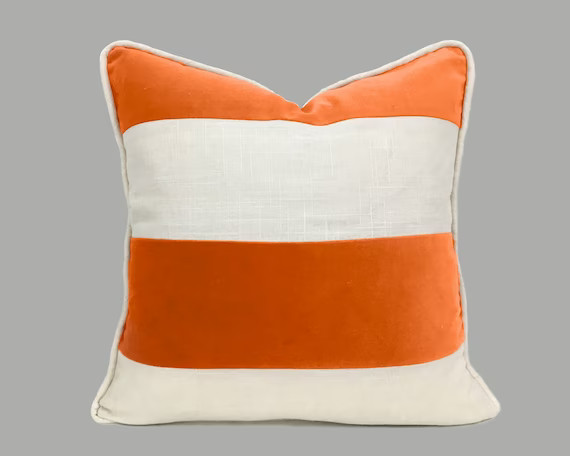 Orange Striped Pillow Cover  Orange Velvet and Off-White | Etsy | Etsy (US)