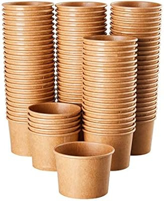 Ice Cream Sundae Cups - 100-Piece Disposable Kraft Paper Dessert Ice Cream Yogurt Bowls Party Sup... | Amazon (US)