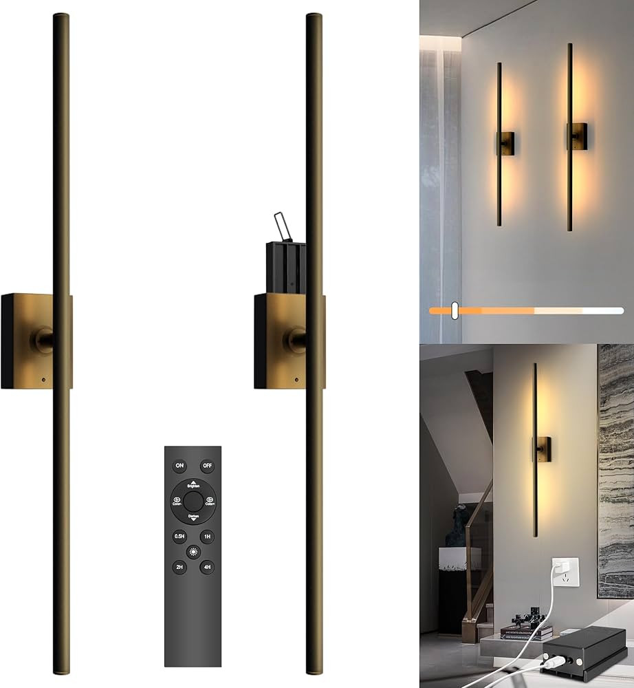 Yurnero Battery Operated Wall Sconces with Remote Control,Wall Sconces Set of Two, 3000K-6000K LE... | Amazon (US)