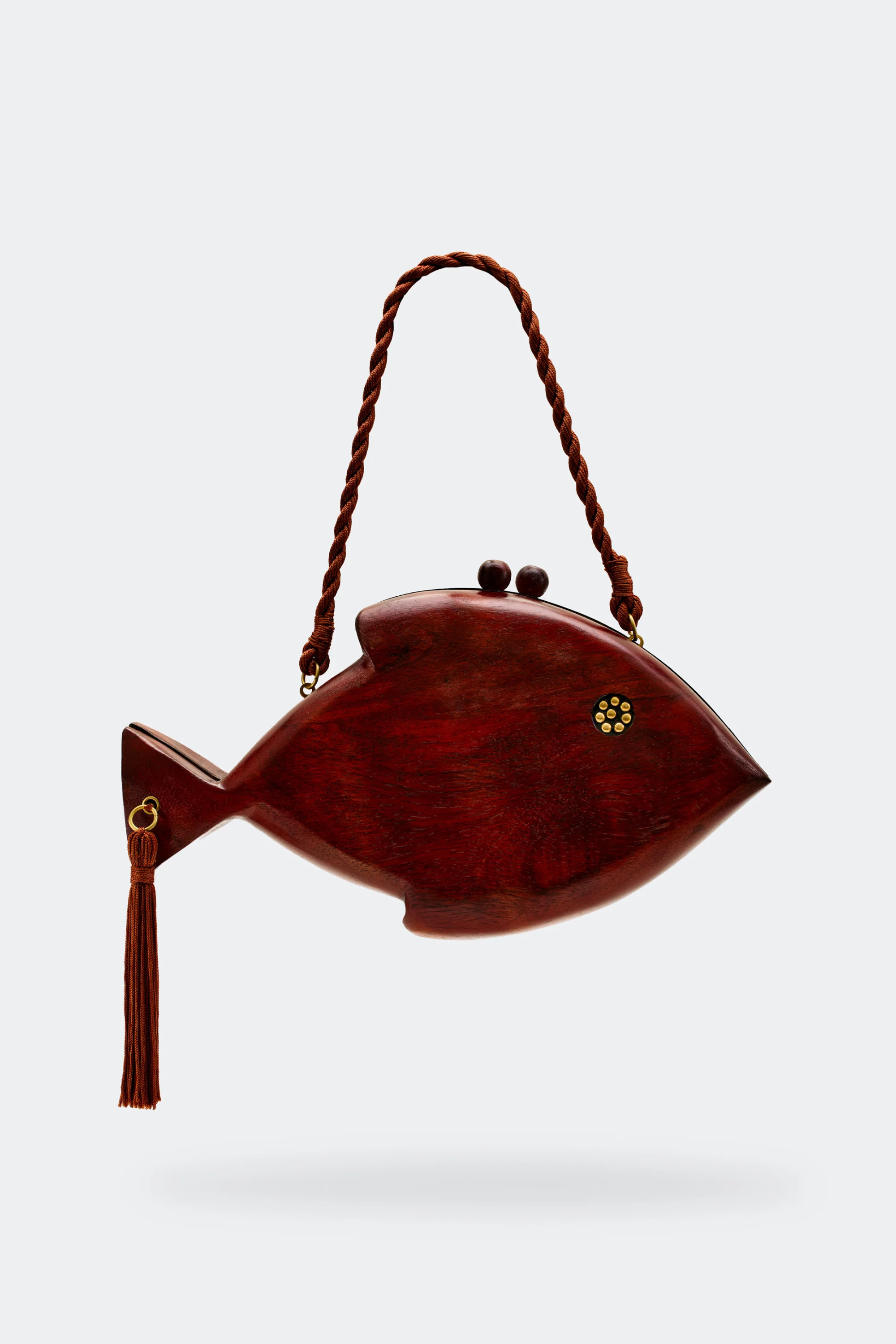 Carved Wooden Fish Clutch in Mahogany Brown | Simon Miller
