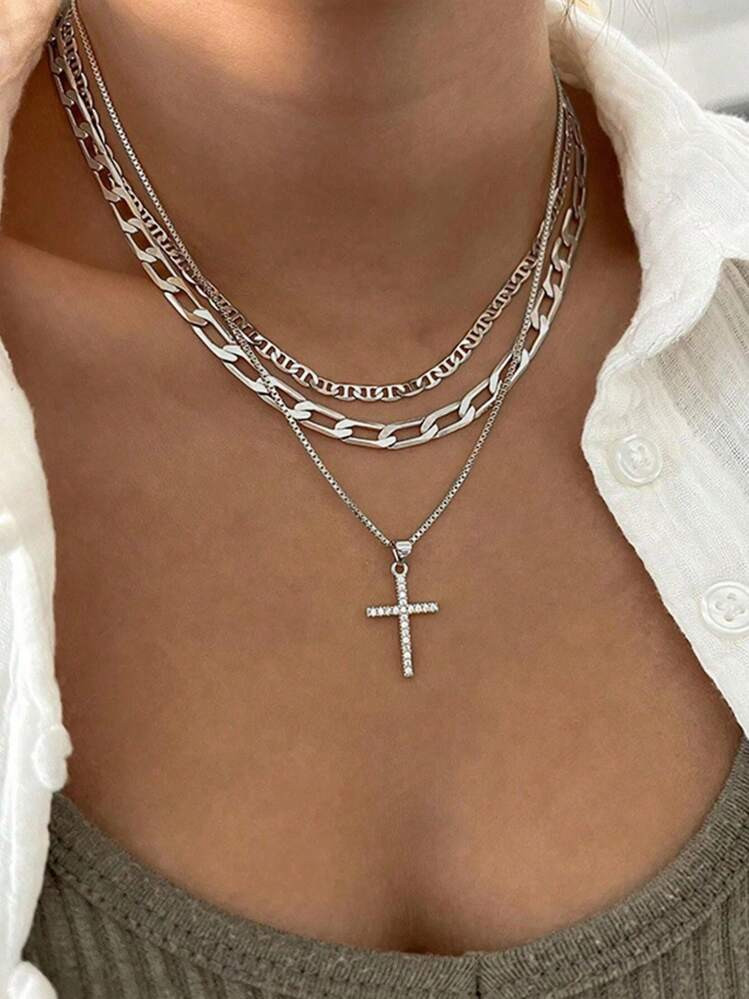 1pc Personalized European And American Cross Pendant Multi-Layer Adjustable Women Necklace Gift Party | SHEIN