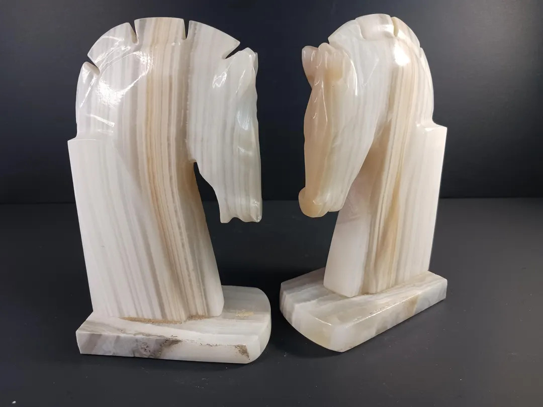 Vintage Large Onyx Alabaster Marble Horse Head Bookends - 7.5" Tall Hand-carved Stone - Unique De... | Etsy (US)