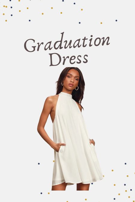 Graduation dress 
White dress 
Halter dress 
Swing dress 
Bridal dress 

#LTKFindsUnder50 #LTKWedding #LTKSeasonal