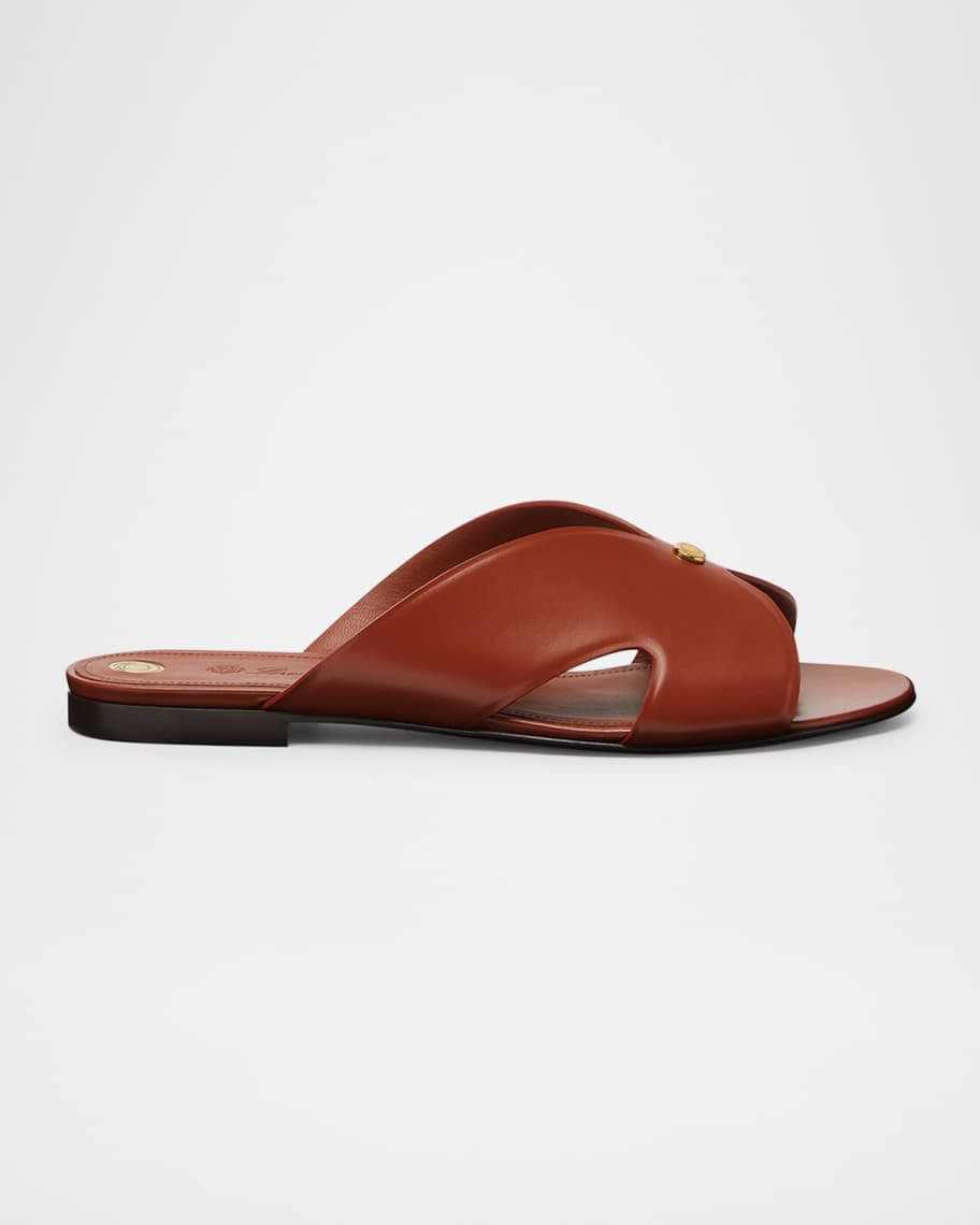 Loro Piana Vera Leather Flat Slide Sandals | Neiman Marcus