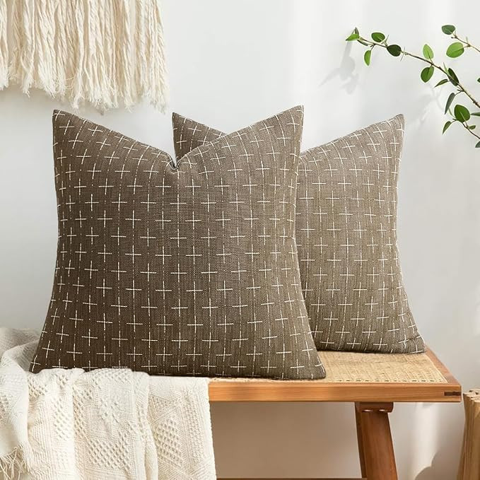 MIULEE Pack of 2 Decorative Burlap Linen Euro Throw Pillow Covers for Sofa Couch Bed Farmhouse Pi... | Amazon (US)