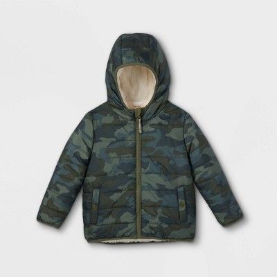 Toddler Boys' Camouflage Reversible Puffer Jacket - Cat & Jack™ Green | Target