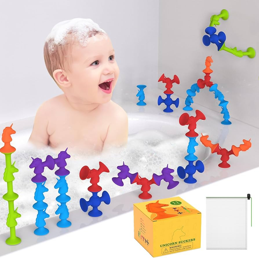 Suction Bath Toys for Toddlers, Cute Unicorn No Mold No Hole Bath Toy, Kids Creative Connect, Bui... | Amazon (US)