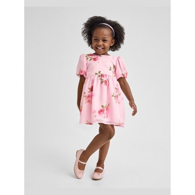 The Children's Place Toddler Girls Short Sleeve Floral Chiffon Fit And Flare Dress Pink 4T | Target