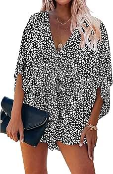 PRETTYGARDEN Women’s Leopard Print Shorts Jumpsuit Wrap V Neck 3/4 Sleeve Casual Loose Oversize... | Amazon (US)