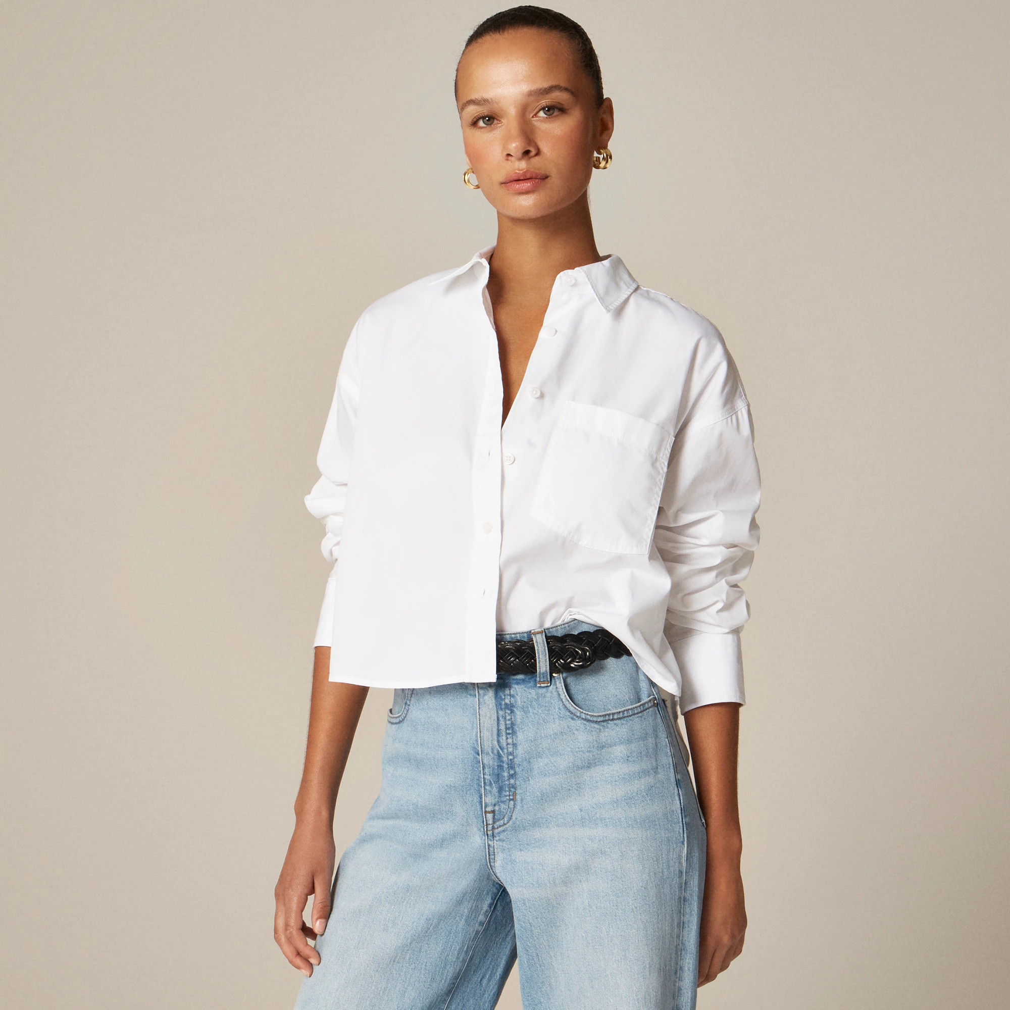 Étienne cropped button-up shirt in cotton poplin | J. Crew US