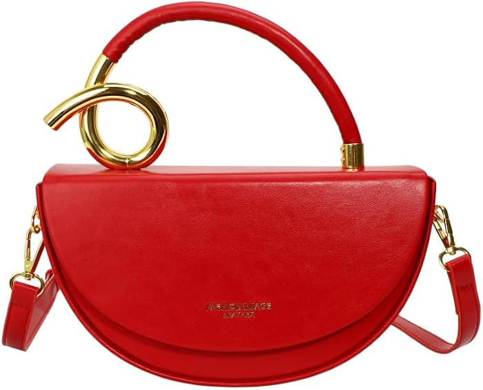 Semi-circular Saddle Purses for Women Elegant PU Leather Tote Shoulder Bag Chic Crossbody Handbag | Amazon (US)