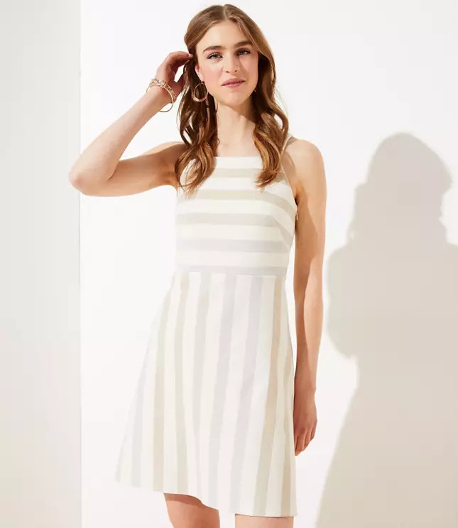 Shimmer Stripe Cross Back Flare Dress | LOFT | LOFT