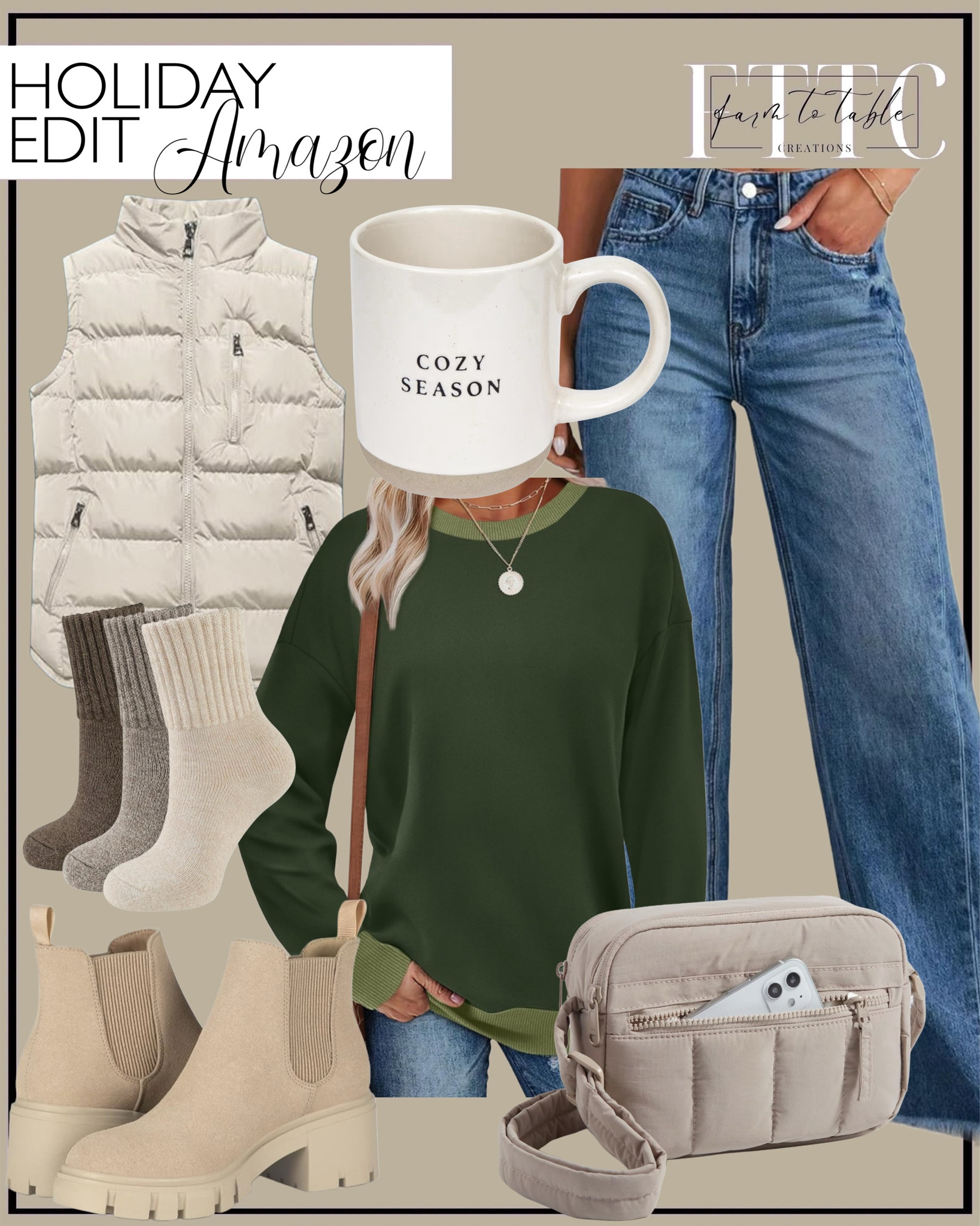 Amazon Holiday Edit – Cozy Winter Outfit Finds

Follow @farmtotablecreations on Instagram for daily deals, cozy styling, and seasonal finds 🤍

This Amazon holiday edit is all about effortless, cozy winter style you can wear all season long. Neutral layers that mix and match easily, comfy everyday denim, and practical accessories that still feel elevated. I love pieces like these because they’re perfect for errands, travel days, casual gatherings, or just staying cozy at home — and so many of them are on sale right now. These are the kind of wardrobe staples you’ll reach for well beyond the holidays.

#amazonfinds #amazonfashion #holidayedit #winteroutfit #cozystyle #neutralstyle #everydayfashion #layeredlook #vestoutfit #sweaterweather #winterboots #crossbodybag #denimstyle #ootd #ootn

#LTKOver40 #LTKGiftGuide #LTKootd