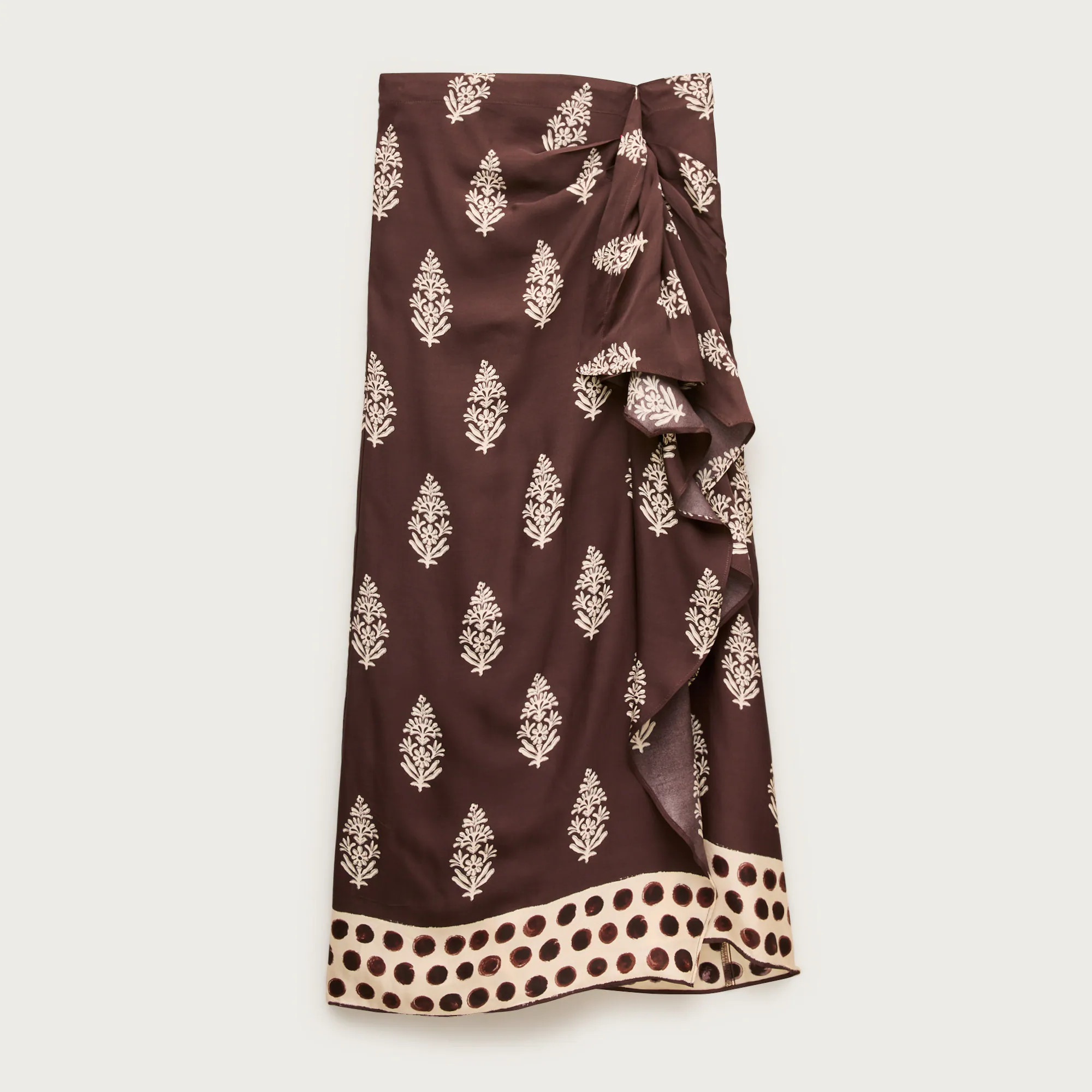 Faux-wrap skirt in cocoa block print | J. Crew US