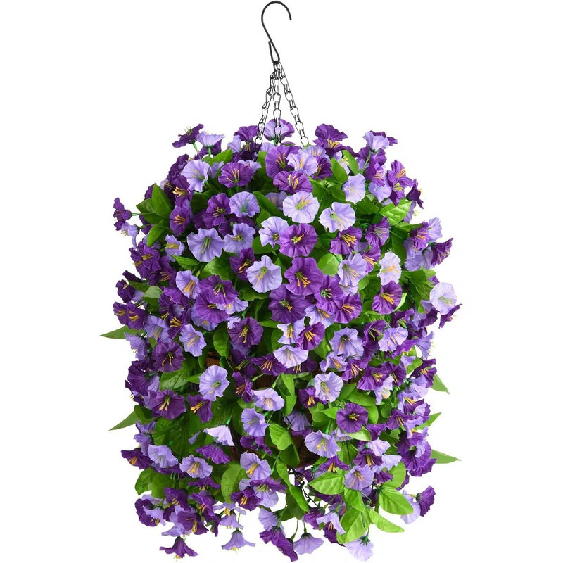 Primrue Artificial Fake Flowers Plants with Hanging Baskets for Outdoor,4pcs Faux Silk Silk Vine ... | Wayfair North America