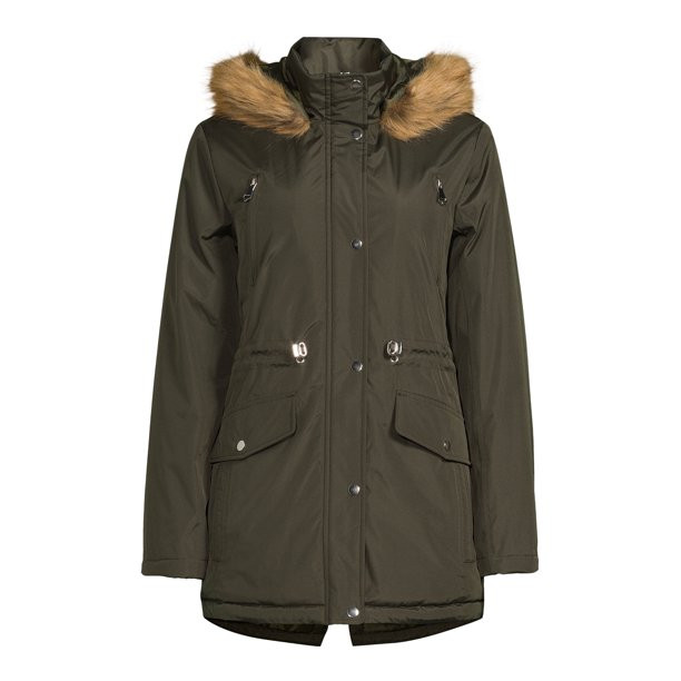 Big Chill Women's Heavy Coated Anorak Coat with Faux Fur Hood - Walmart.com | Walmart (US)