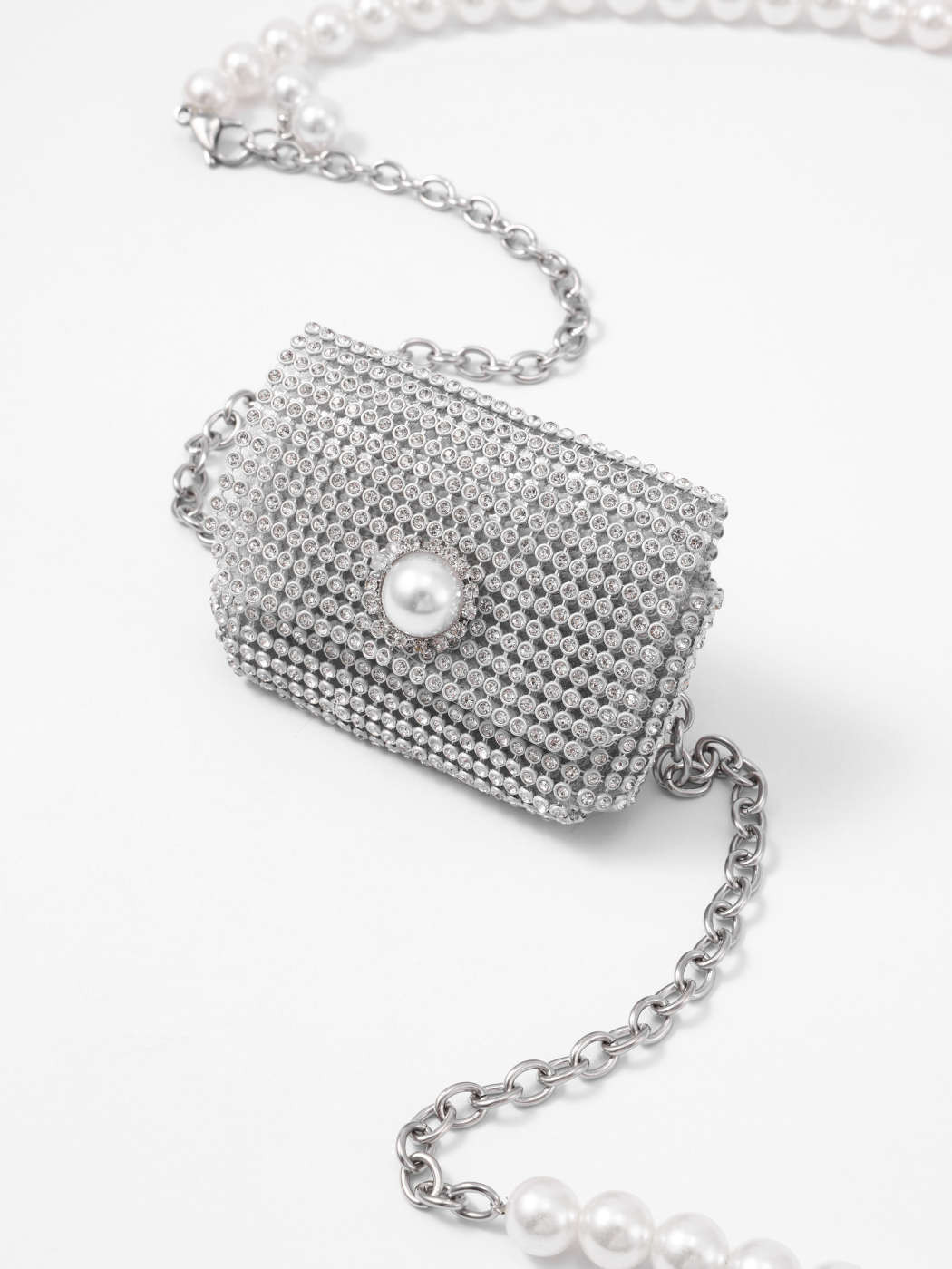 Rhinestone & Faux Pearl Chain Satchel Bag | Cider