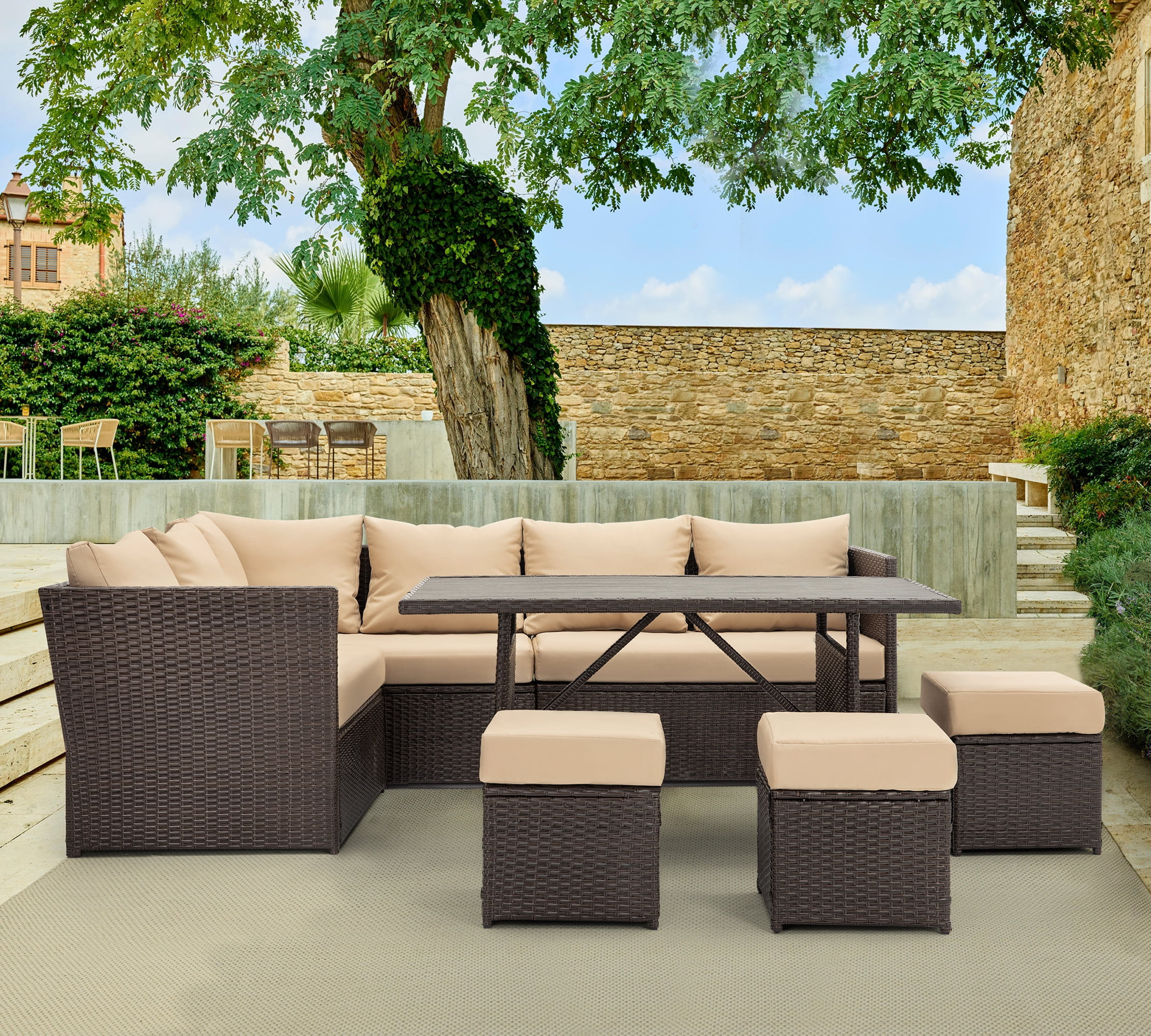 Danrelax 7-Piece Patio Conversation Set, PE Rattan Wicker Furniture, Steel Frame, - Walmart.com | Walmart (US)