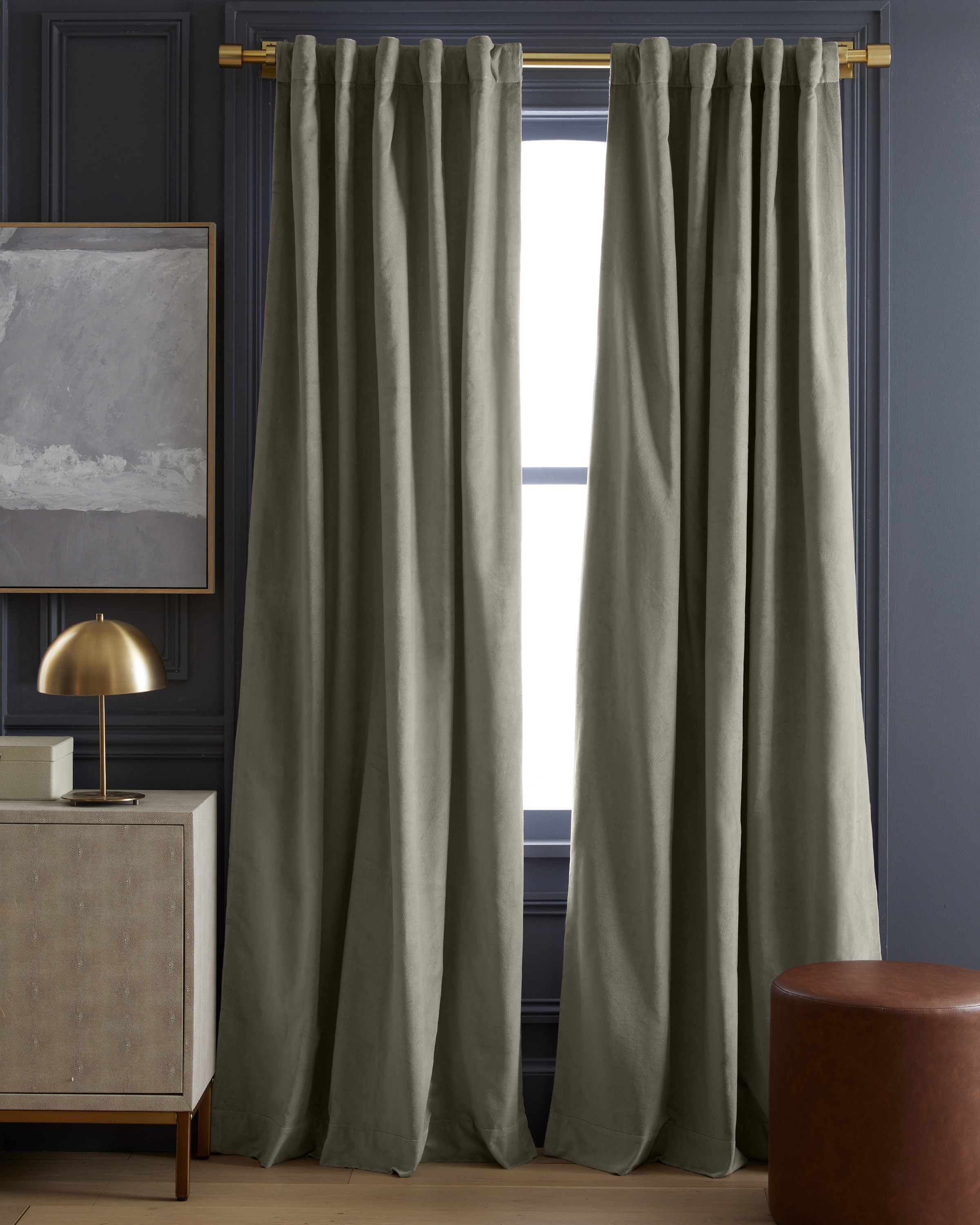 Quince | Cotton Velvet Curtain in Light Grey, Size 48x84 | Quince