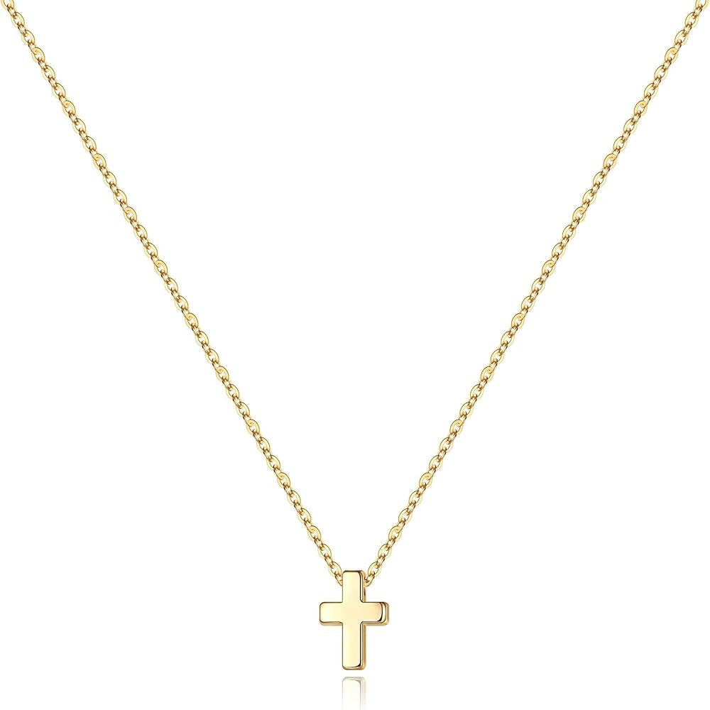M MOOHAM Cross Necklace for Women Teen Girls, Dainty 14K Real Gold Plated Cross Pendant Necklace ... | Amazon (US)