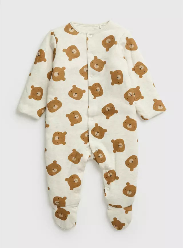 Buy Bear Print 2.5 Tog Wadded Sleepsuit Up to 3 mths | Sleepsuits and pyjamas | Tu | Tu Clothing