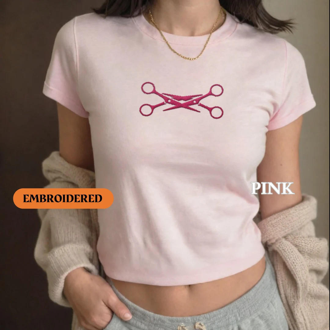 Lesbian Pride Baby Tee Shirt, Personalized EMBROIDERED Scissors Shirt, Minimalist Ballet Core Sub... | Etsy (US)