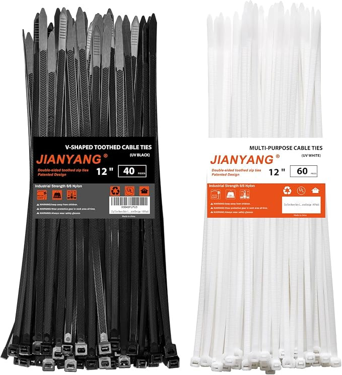 Zip Ties Heavy Duty 12+12 inch,V-Shaped Toothed Double Sided With 200 LBS Tensile Strength Cable ... | Amazon (US)