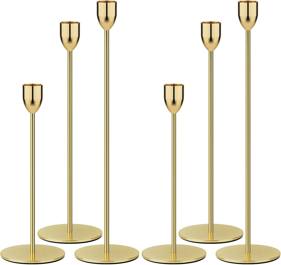 Ohtomber Gold Taper Candle Holder - 6PCS Candlestick Holders, Candlesticks Centerpiece Wedding Ta... | Amazon (US)