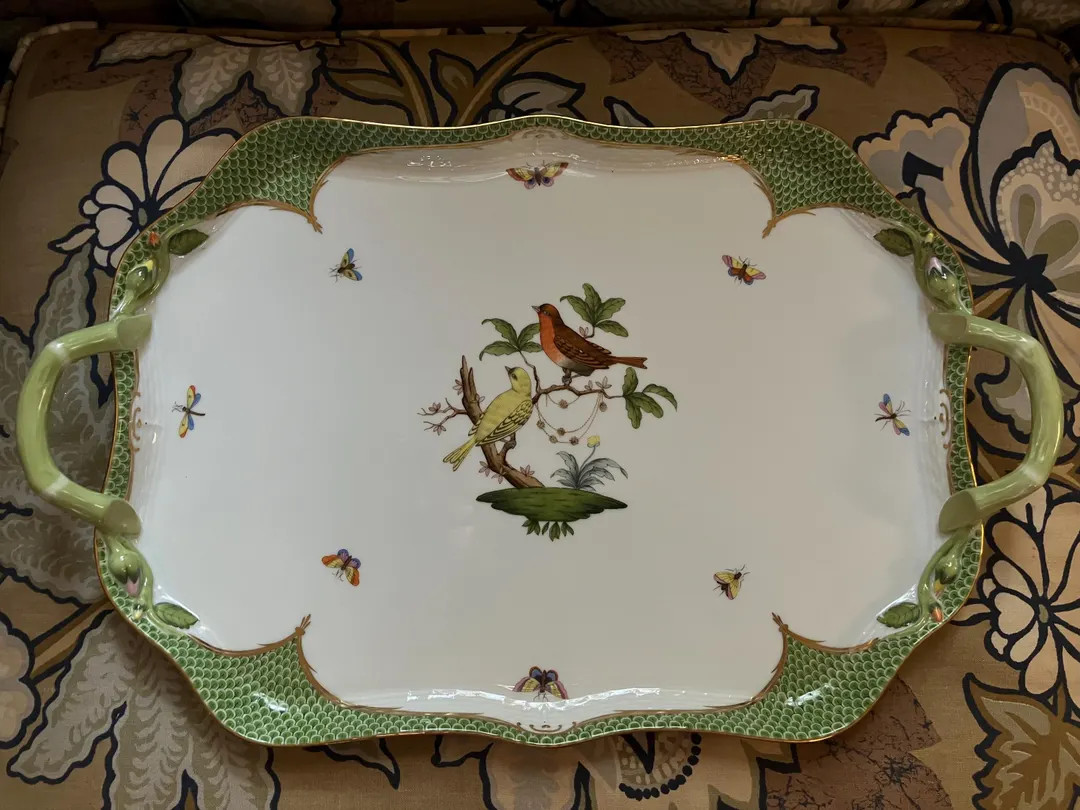 Vintage, Herend, Rothschild Bird, Green, Fish Scale/net, Large 18” Handled, Porcelain, Serving,... | Etsy (US)