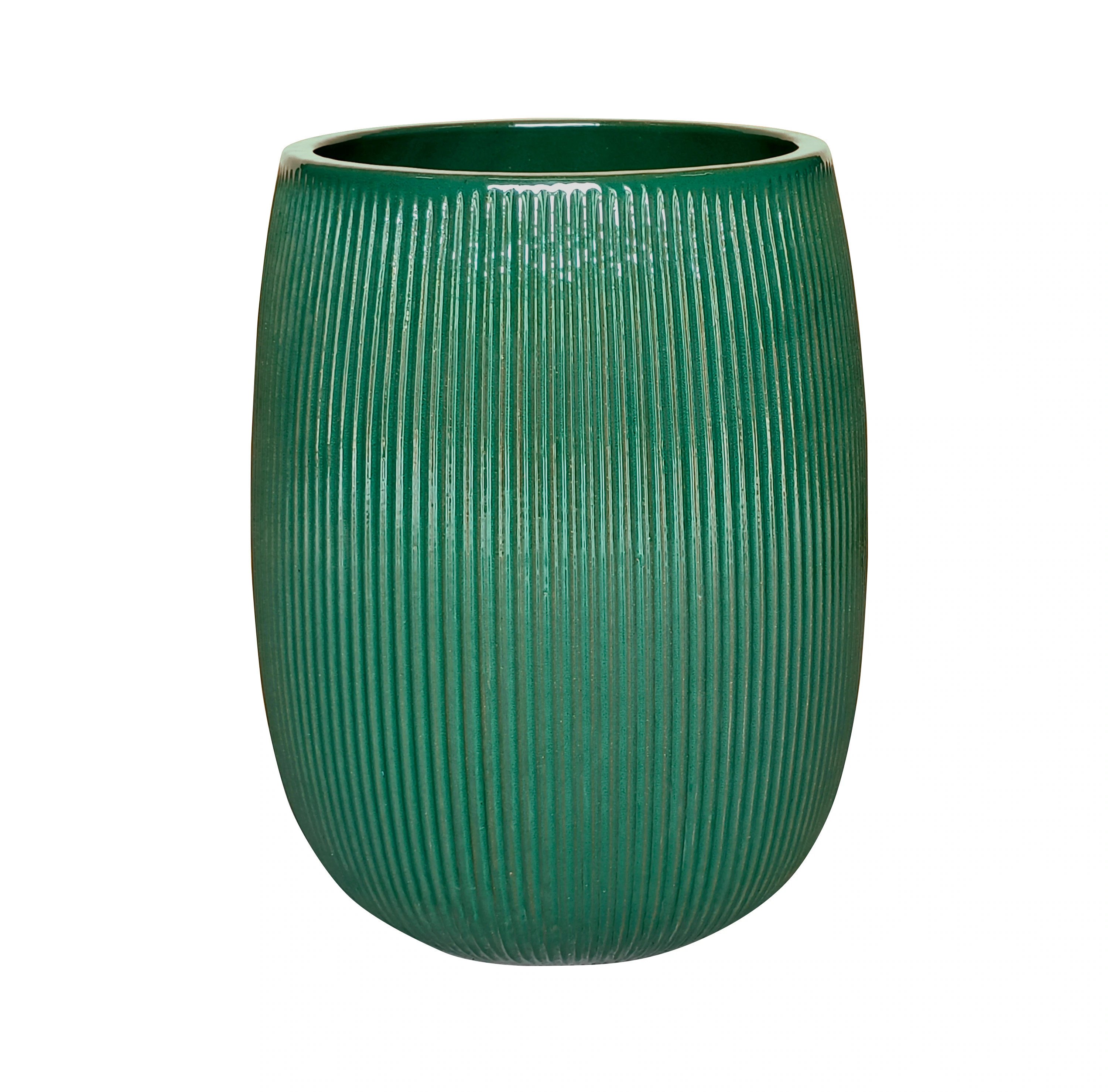 allen + roth Round 16.54-in W Green Glazed ceramic Indoor/Outdoor Planter | GO2025-FHR-2 | Lowe's